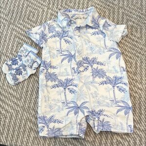 Janie and Jack Blue and White Baby romper with matching socks